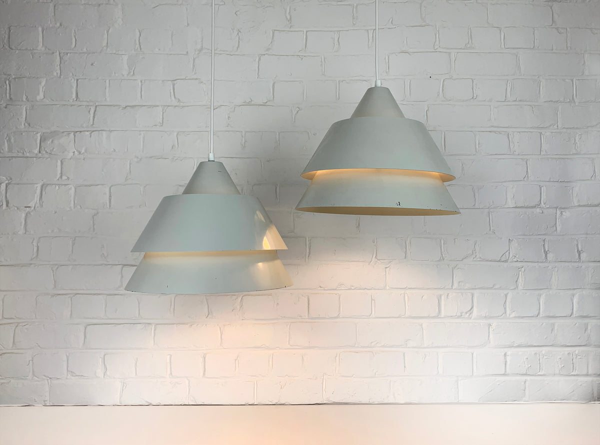 Pair light grey Zone Pendant Lamps Jo Hammerborg for Fog & Mørup