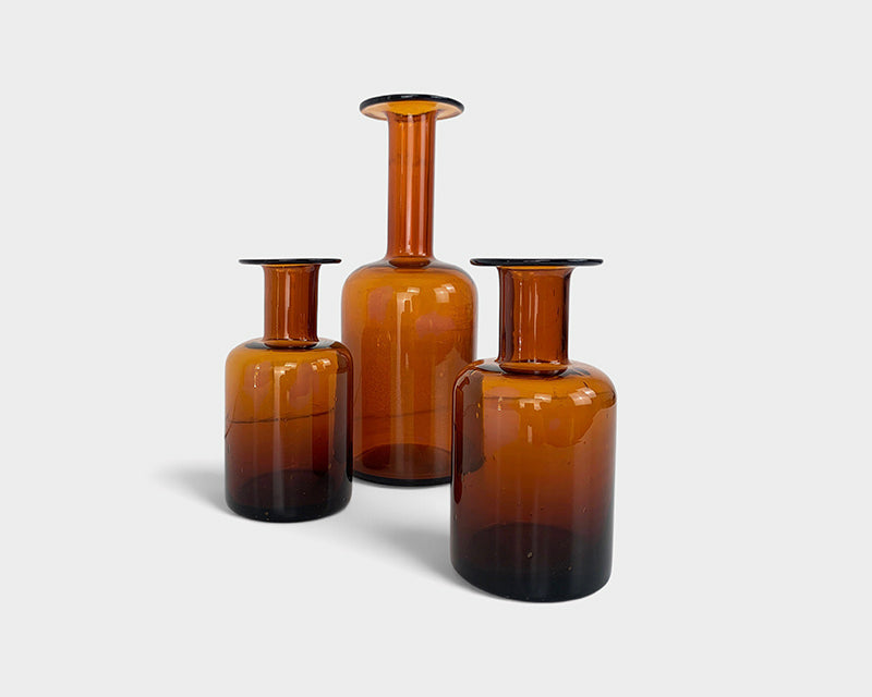 Set of 3 Holmegaard Gulv Vases by Otto Brauer, in Amber, 1950-60s