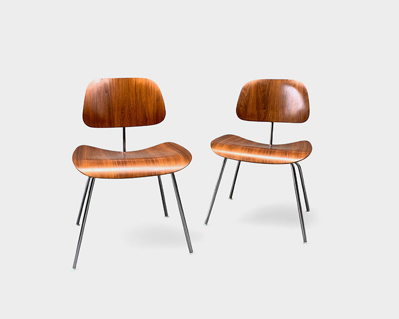 Pair DCM Dining Chairs Walnut by Charles & Ray Eames, Herman Miller, 1950s