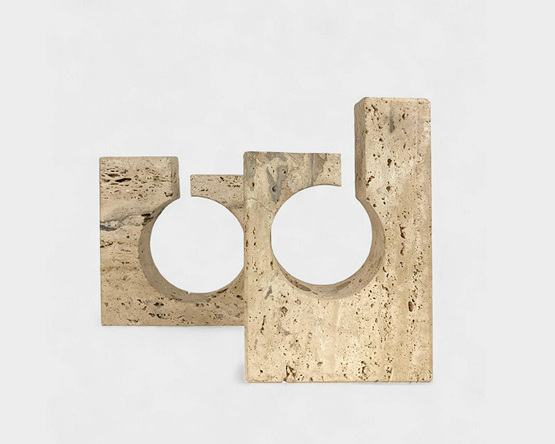 Pair Fratelli Mannelli brutalist candle holders in Travertine, 1970s