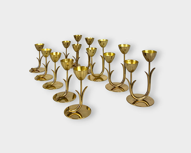 Set of 10 Brass Scandinavian Candlesticks by Gunnar Ander, Ystad Metall Sweden 1950