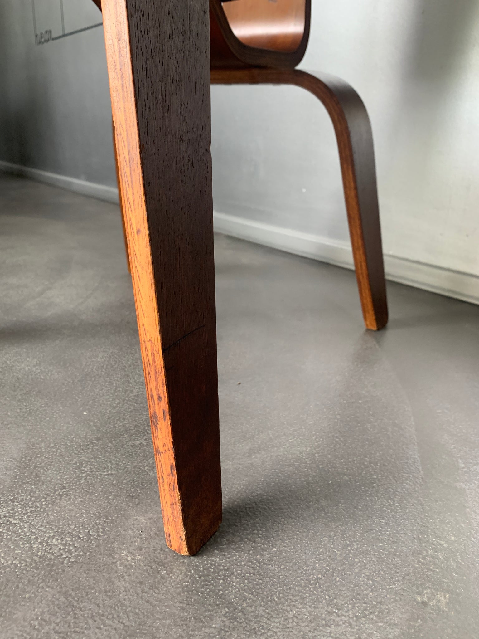 1945 DCW Dining Chair Wood, Charles & Ray Eames for Evans Plywood, with label