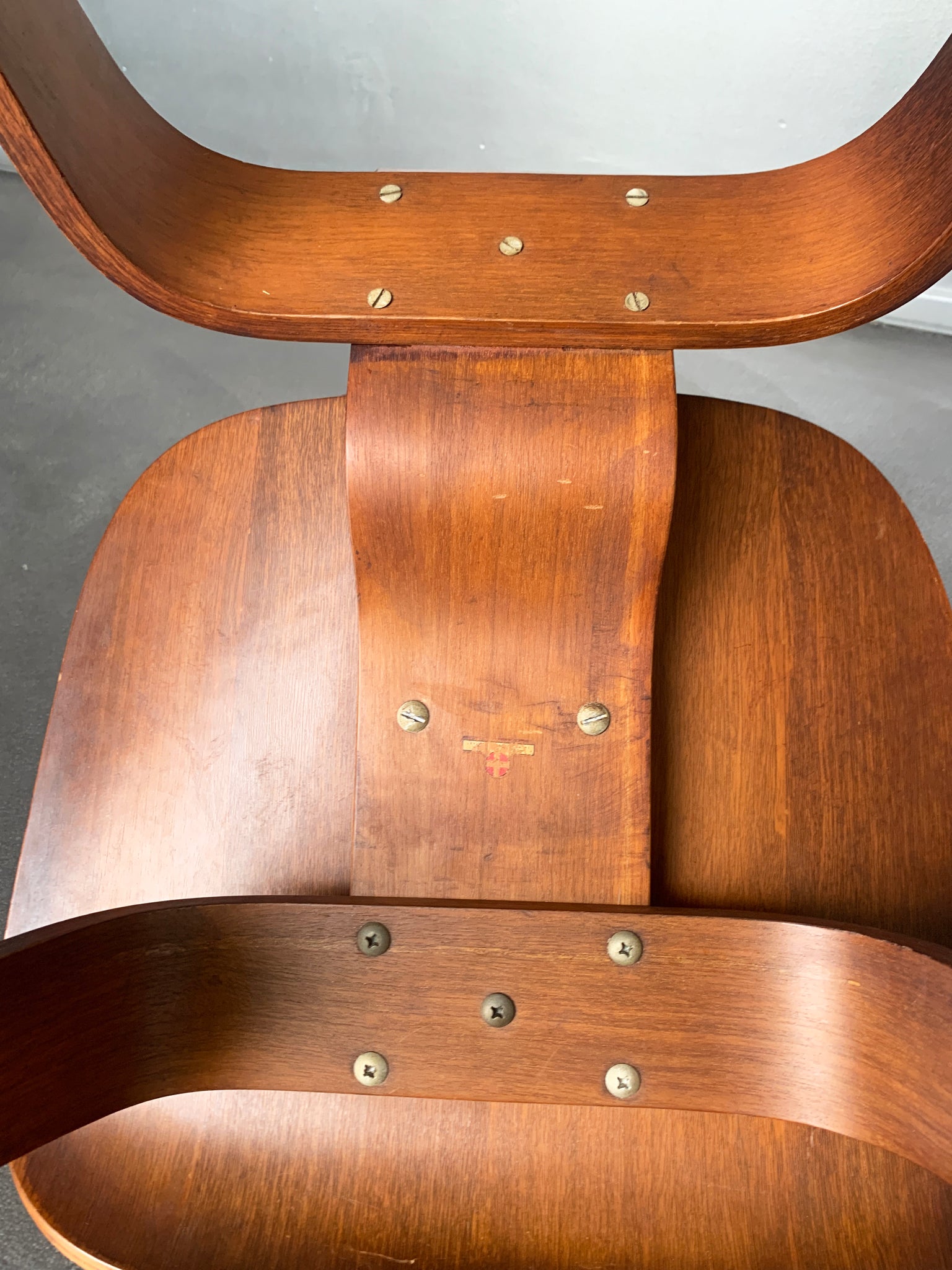 1945 DCW Dining Chair Wood, Charles & Ray Eames for Evans Plywood, with label