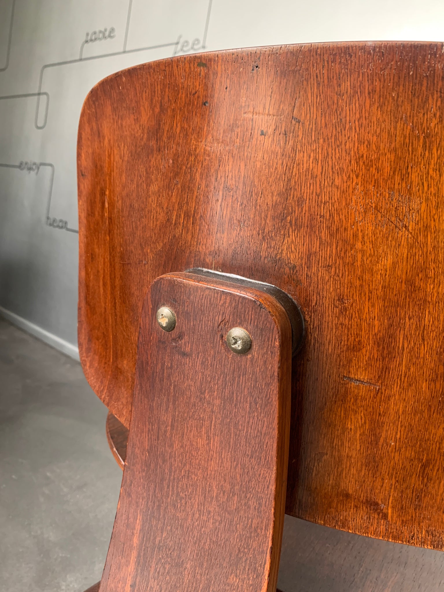 1945 DCW Dining Chair Wood, Charles & Ray Eames for Evans Plywood, with label