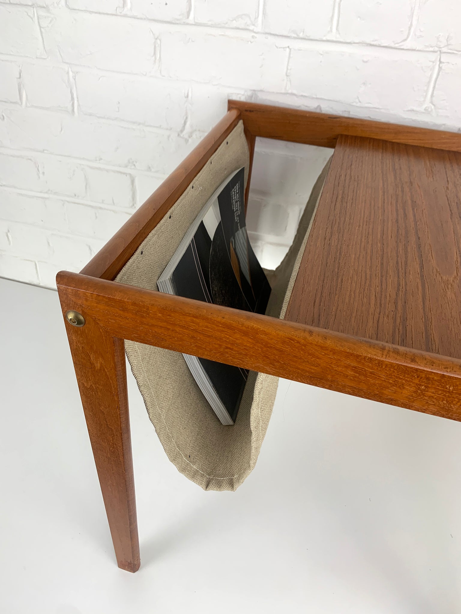 Danish Teak Side Table with Magazine Holder, 1960s Mid-Century