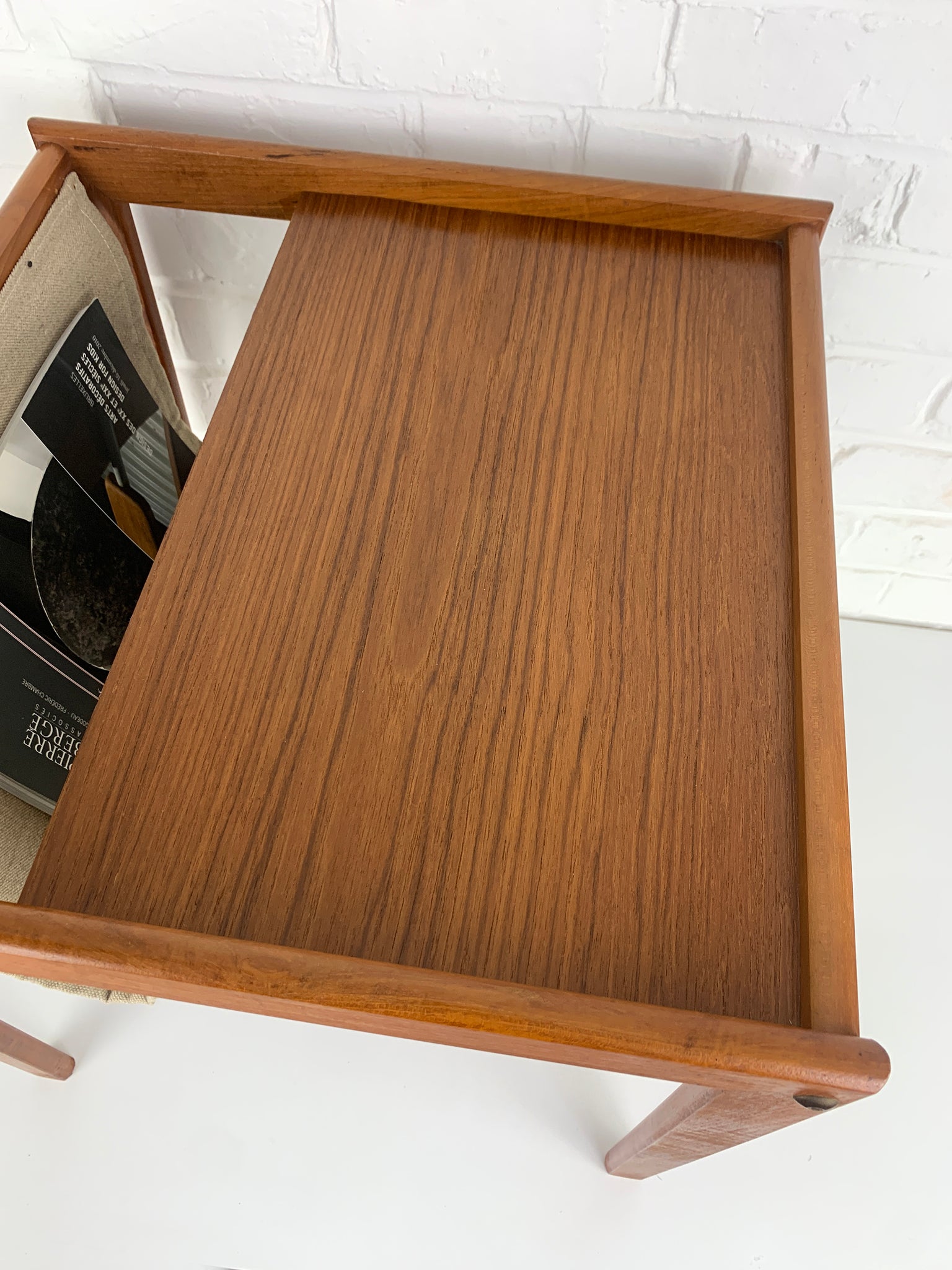 Danish Teak Side Table with Magazine Holder, 1960s Mid-Century