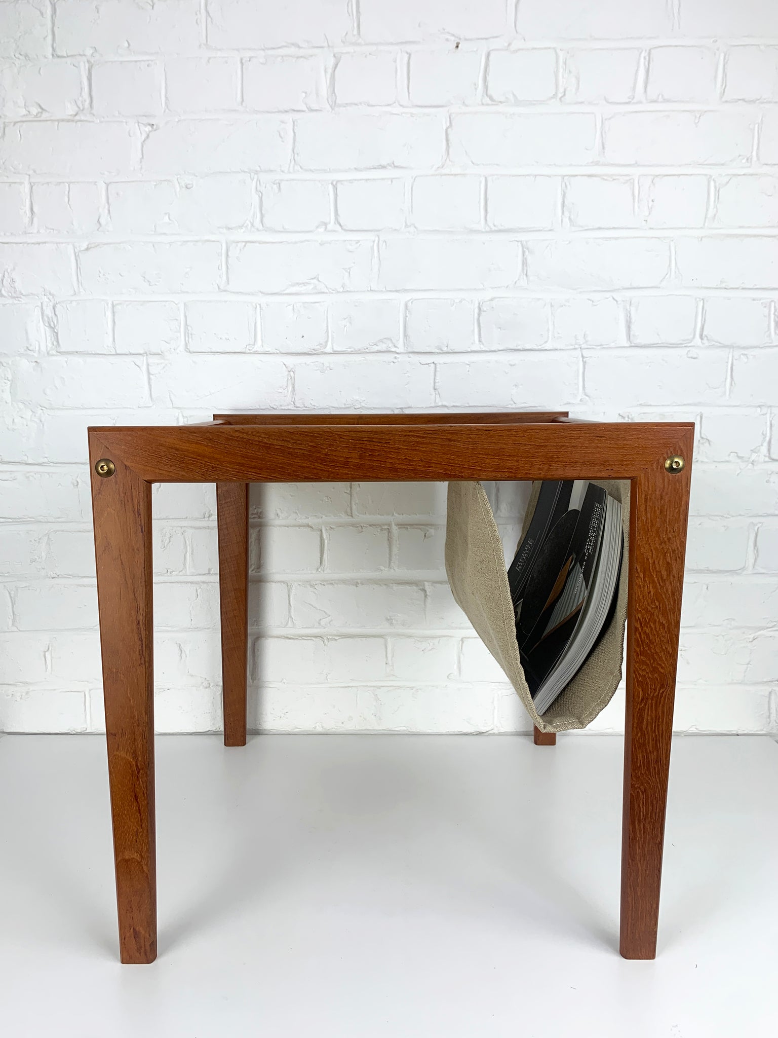 Danish Teak Side Table with Magazine Holder, 1960s Mid-Century