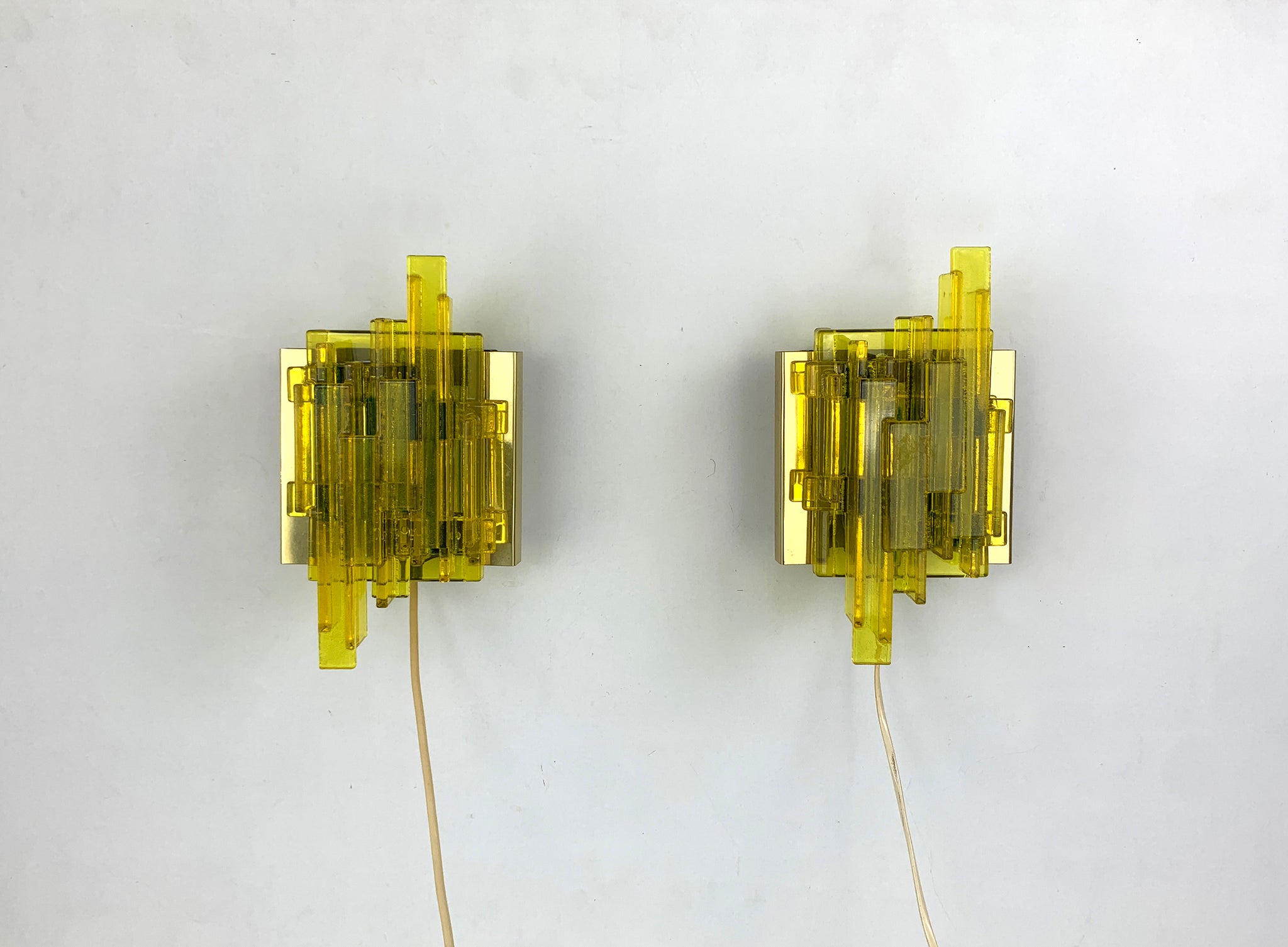Pair Brutalist Wall Lights, Claus Bolby for Cebo Industri, Denmark, 1970s