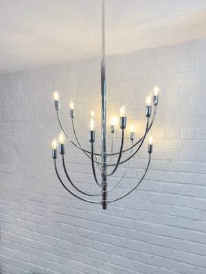 Chandelier Piazza San Marco in chrome by Vico Magistretti for Oluce, Italy - 3 avail.
