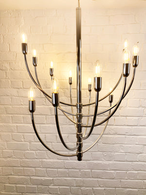 Chandelier Piazza San Marco in chrome by Vico Magistretti for Oluce, Italy - 3 avail.