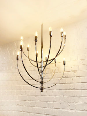 Chandelier Piazza San Marco in chrome by Vico Magistretti for Oluce, Italy - 3 avail.