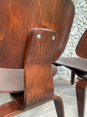 Pair LCW Lounge Chairs Wood Walnut, Charles & Ray Eames Evans / Herman Miller 1948-49
