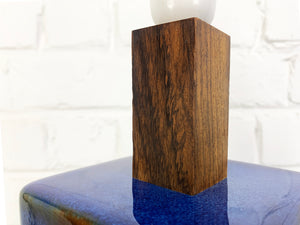 Pair Danish Soholm Stentoj blue ceramic & teak table lamps Denmark, 1960-70