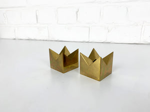 Pair Candleholders 'Crown' in Brass Design Pierre Forsell for Skultuna Sweden 1960s