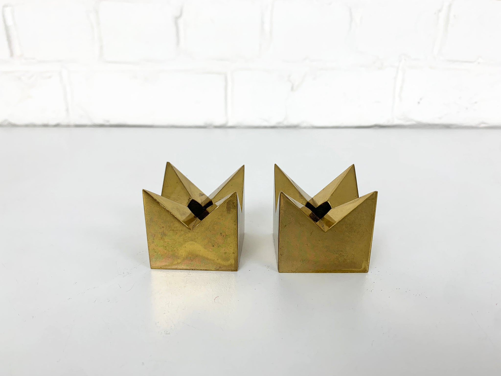 Pair Candleholders 'Crown' in Brass Design Pierre Forsell for Skultuna Sweden 1960s