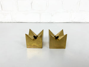 Pair Candleholders 'Crown' in Brass Design Pierre Forsell for Skultuna Sweden 1960s