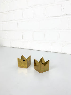 Pair Candleholders 'Crown' in Brass Design Pierre Forsell for Skultuna Sweden 1960s