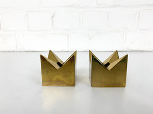 Pair Candleholders 'Crown' in Brass Design Pierre Forsell for Skultuna Sweden 1960s