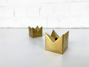 Pair Candleholders 'Crown' in Brass Design Pierre Forsell for Skultuna Sweden 1960s