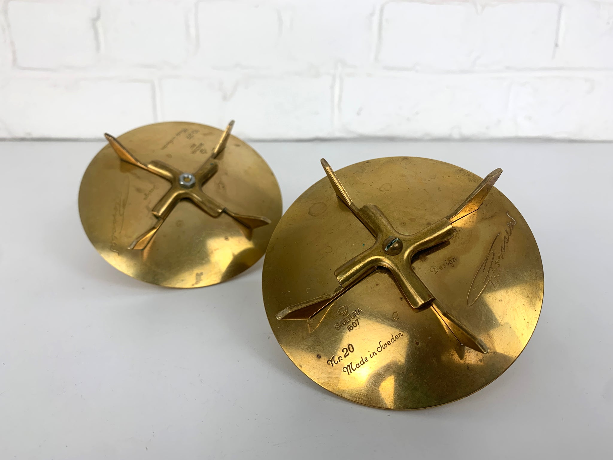 Pair Brass Candleholders Nr.20 by Pierre Forsell for Skultuna Sweden 1960s