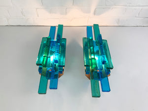Pair of Blue Glass Wall Sconces by Svend Aage Holm-Sorensen, Denmark, 1960s