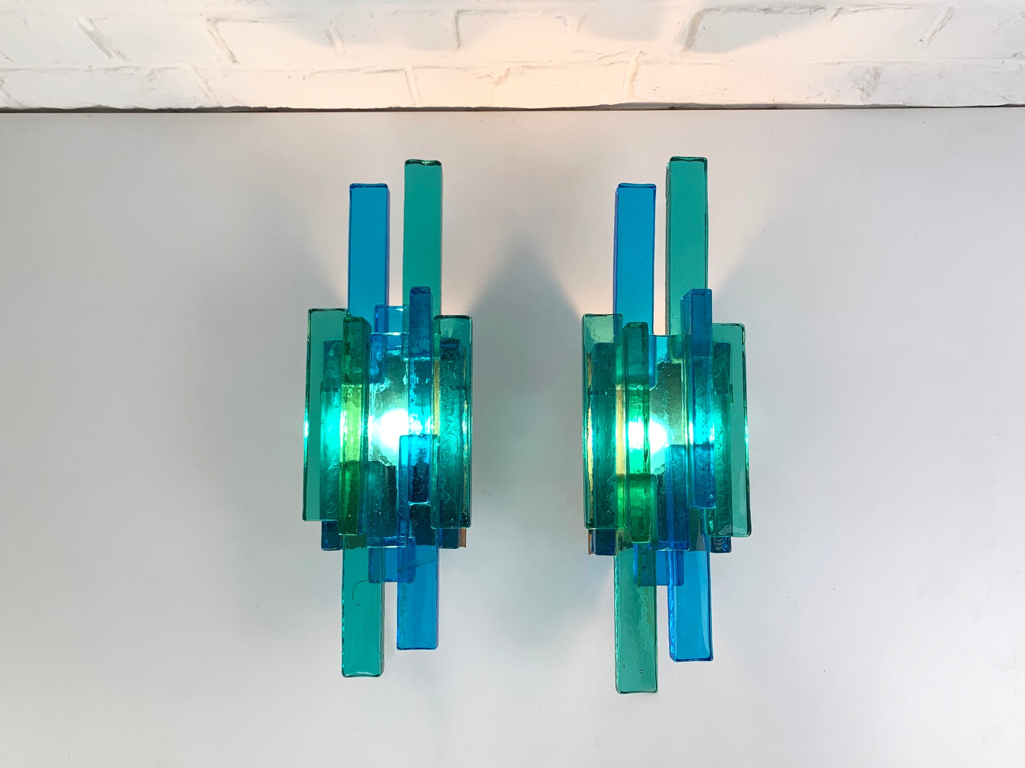 Pair of Blue Glass Wall Sconces by Svend Aage Holm-Sorensen, Denmark, 1960s