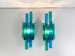 Pair of Blue Glass Wall Sconces by Svend Aage Holm-Sorensen, Denmark, 1960s