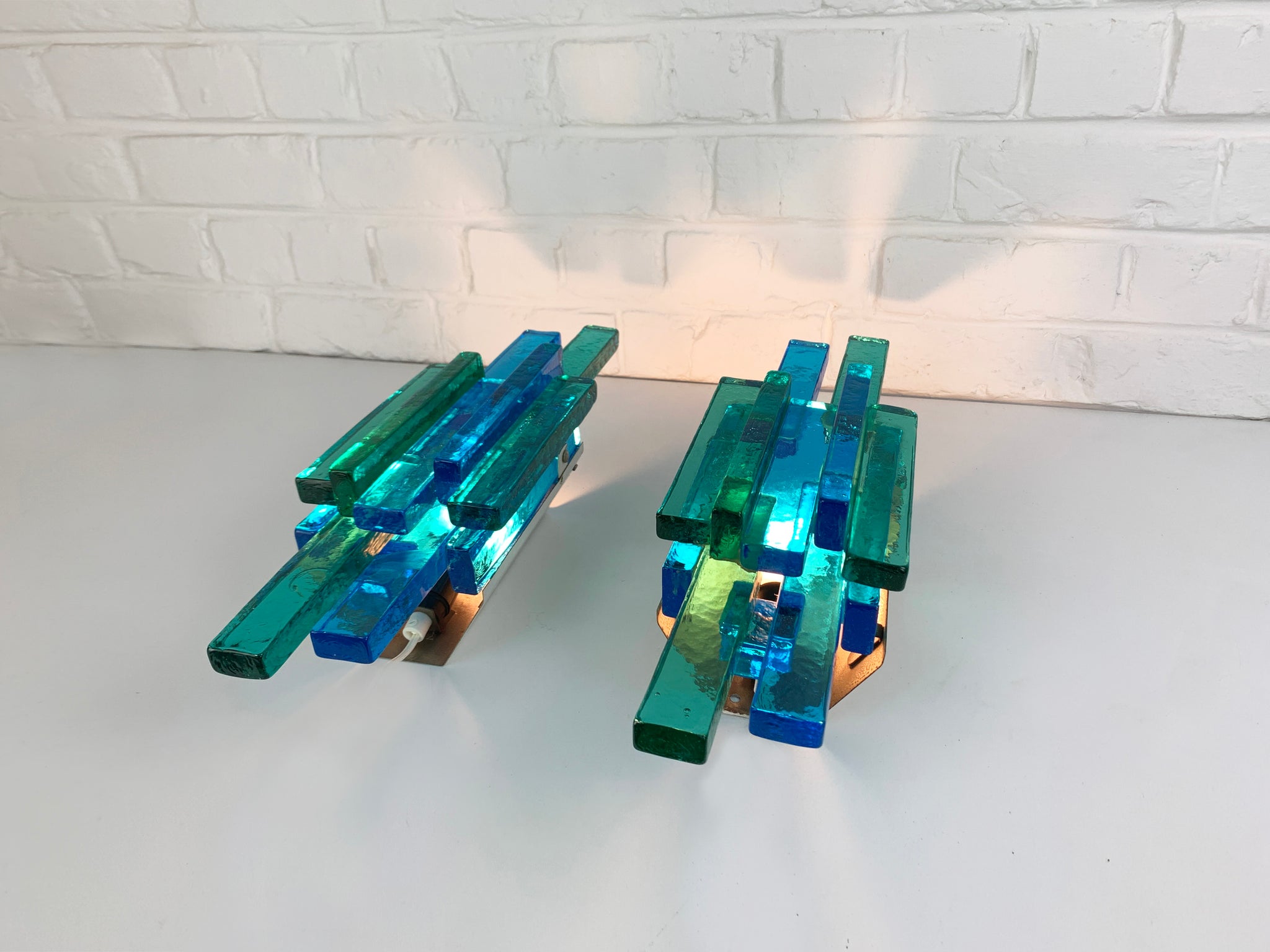 Pair of Blue Glass Wall Sconces by Svend Aage Holm-Sorensen, Denmark, 1960s