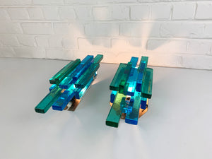 Pair of Blue Glass Wall Sconces by Svend Aage Holm-Sorensen, Denmark, 1960s