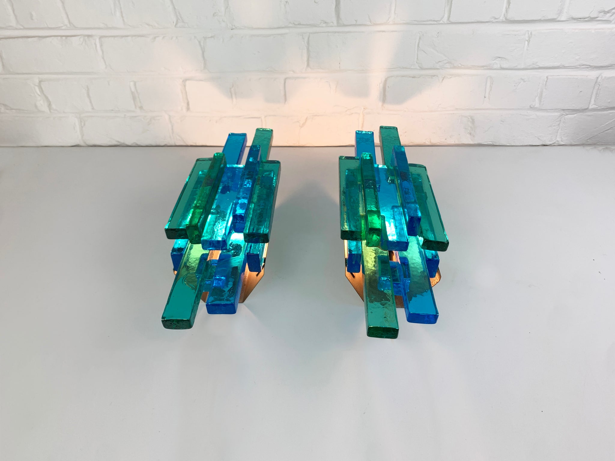 Pair of Blue Glass Wall Sconces by Svend Aage Holm-Sorensen, Denmark, 1960s