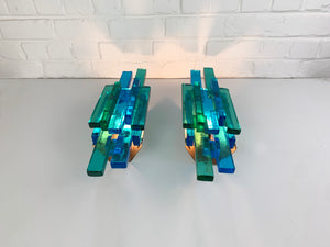 Pair of Blue Glass Wall Sconces by Svend Aage Holm-Sorensen, Denmark, 1960s