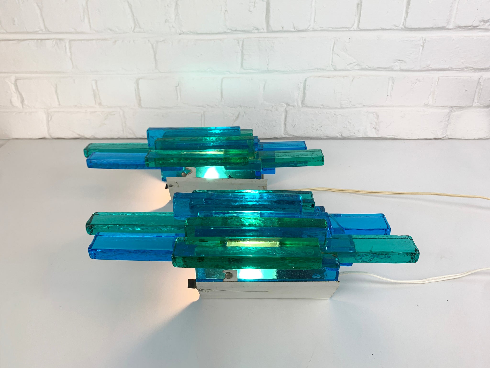 Pair of Blue Glass Wall Sconces by Svend Aage Holm-Sorensen, Denmark, 1960s