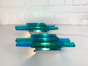 Pair of Blue Glass Wall Sconces by Svend Aage Holm-Sorensen, Denmark, 1960s