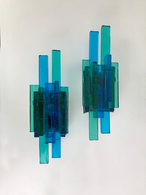 Pair of Blue Glass Wall Sconces by Svend Aage Holm-Sorensen, Denmark, 1960s