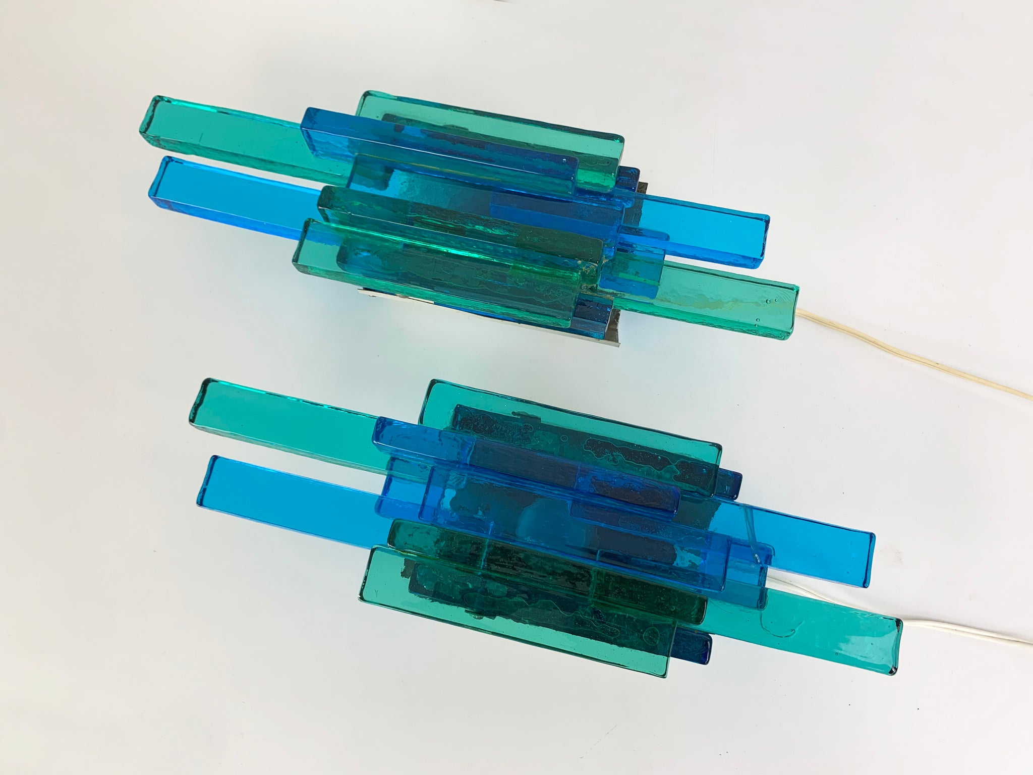 Pair of Blue Glass Wall Sconces by Svend Aage Holm-Sorensen, Denmark, 1960s