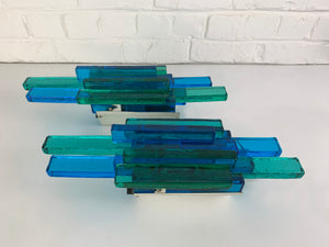 Pair of Blue Glass Wall Sconces by Svend Aage Holm-Sorensen, Denmark, 1960s