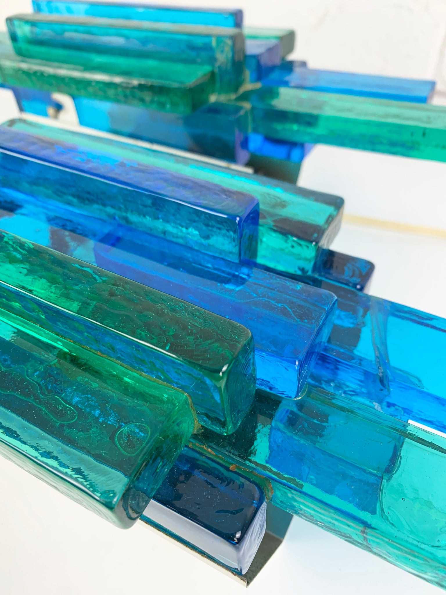 Pair of Blue Glass Wall Sconces by Svend Aage Holm-Sorensen, Denmark, 1960s