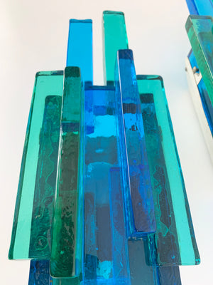 Pair of Blue Glass Wall Sconces by Svend Aage Holm-Sorensen, Denmark, 1960s