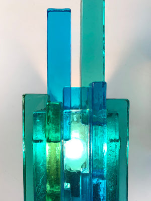 Pair of Blue Glass Wall Sconces by Svend Aage Holm-Sorensen, Denmark, 1960s