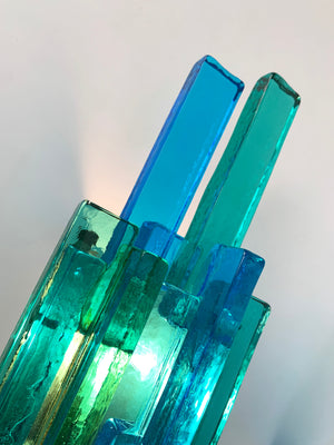 Pair of Blue Glass Wall Sconces by Svend Aage Holm-Sorensen, Denmark, 1960s