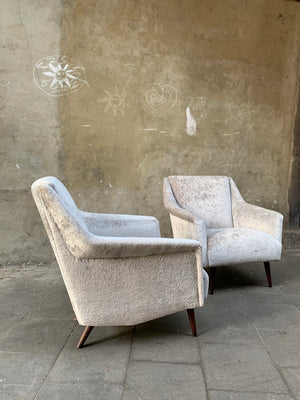 Carlo de Carli Lounge Chairs 1950s upholstered in Fendi Casa Velvet, Pair