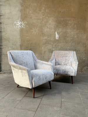 Carlo de Carli Lounge Chairs 1950s upholstered in Fendi Casa Velvet, Pair