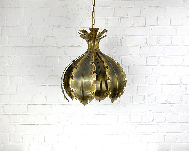 Brutalist Onion Brass Pendant Light Svend Aage Holm Sorensen for Holm Sorensen Denmark
