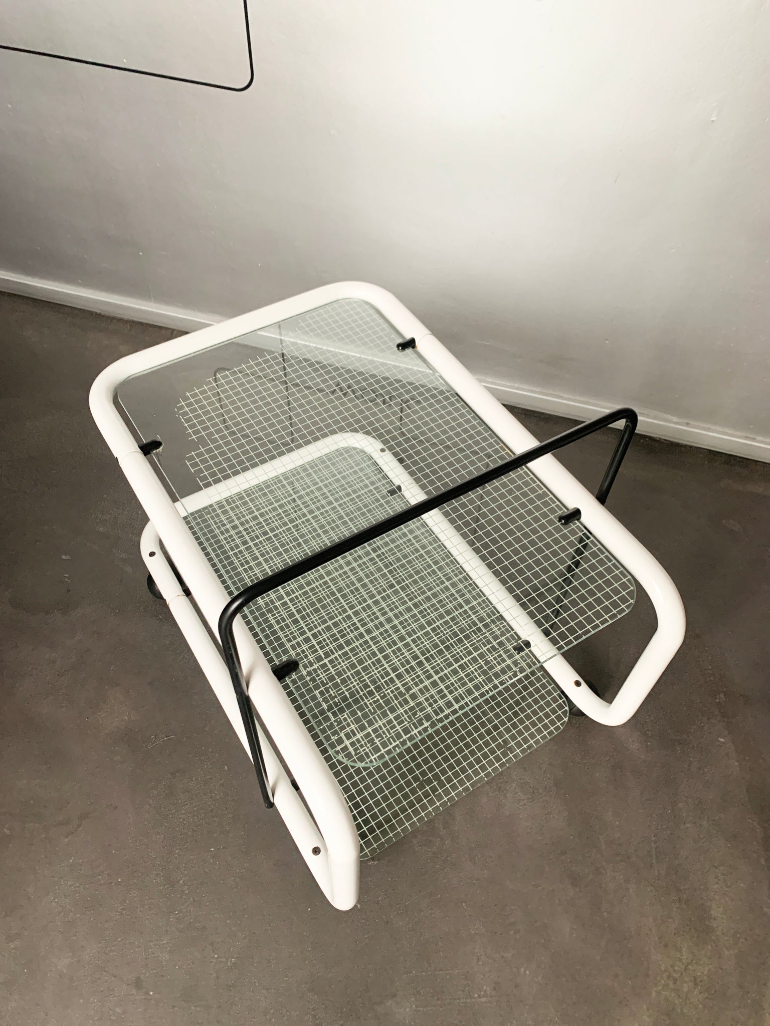 Postmodern Trolley, Memphis Style, Quaderna Pattern, Italy 1980s