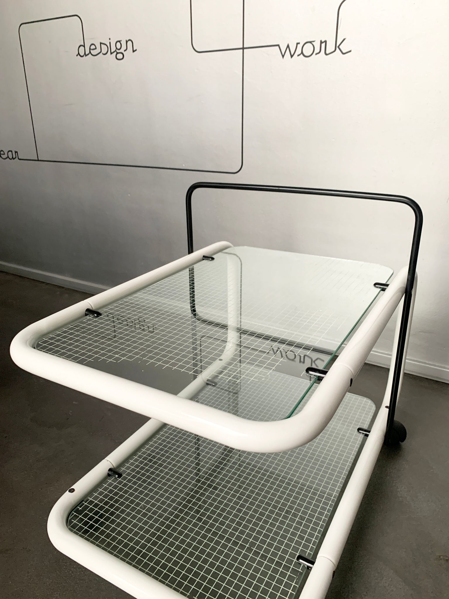 Postmodern Trolley, Memphis Style, Quaderna Pattern, Italy 1980s