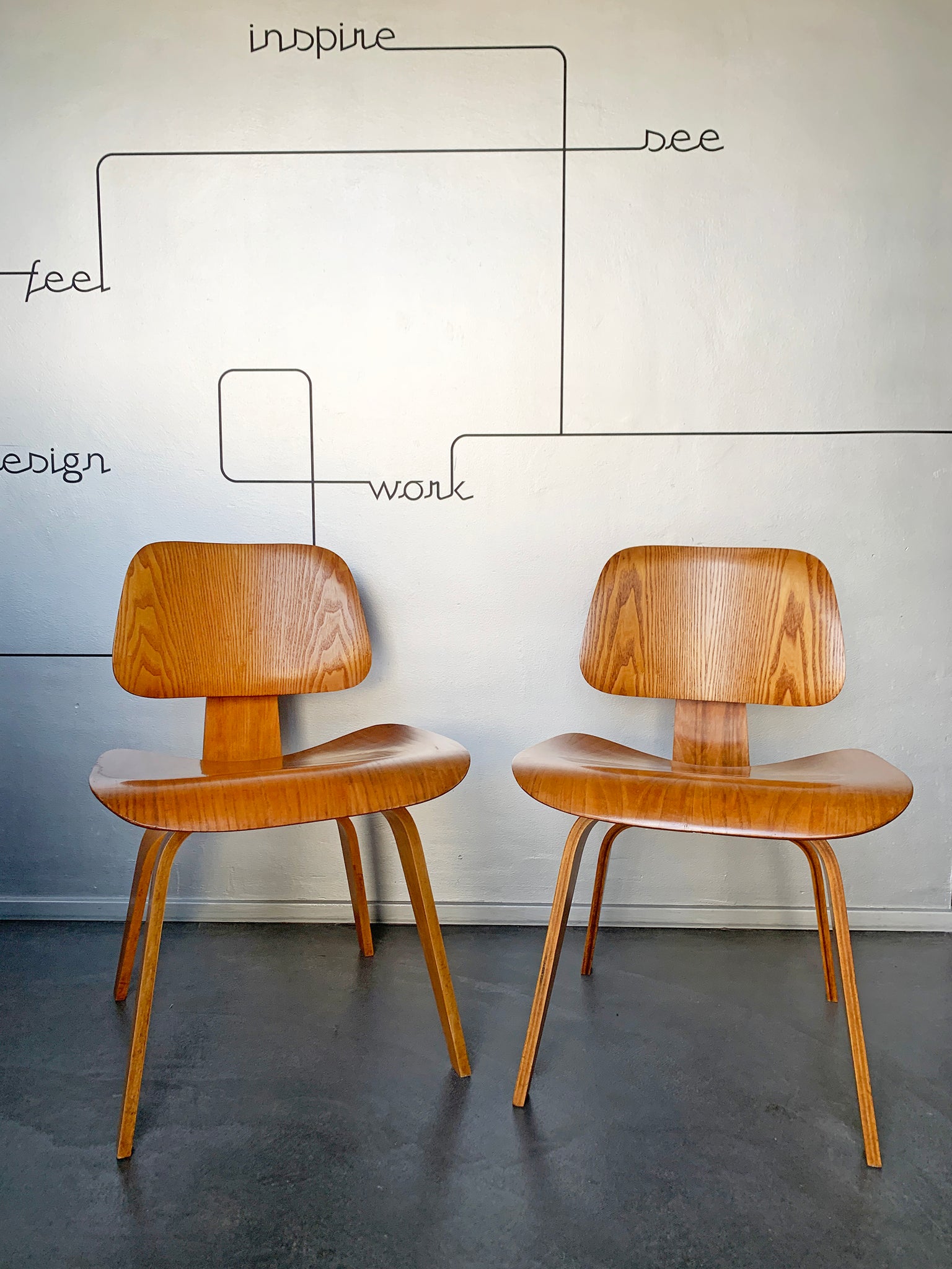 DCW Chairs by Charles & Ray Eames for Evans / Herman Miller Ash, 1940s, Set of 2