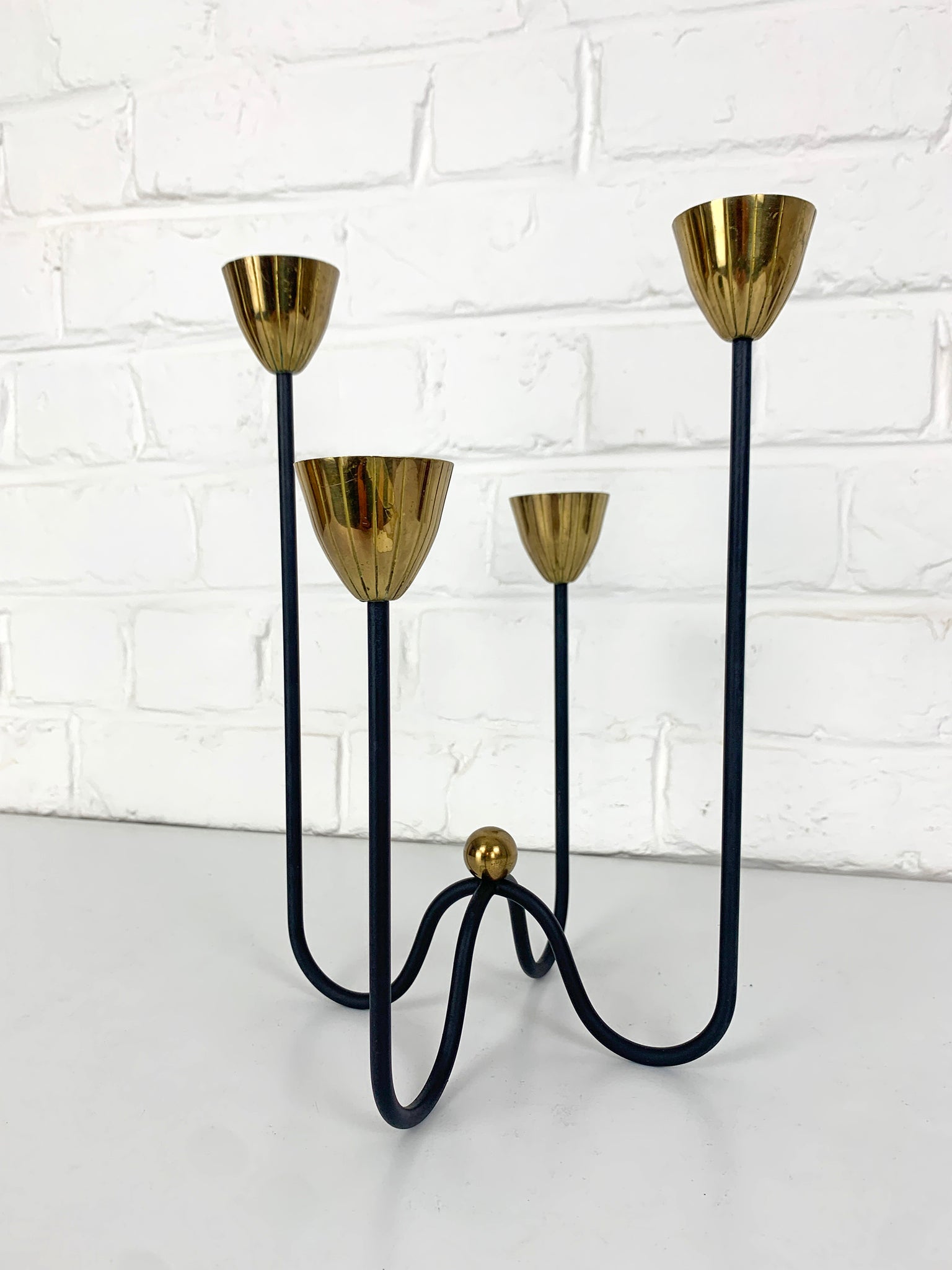 Mid-Century Brass & Metal Candelabra by Gunnar Ander for Ystad Metall, Sweden, 1950s