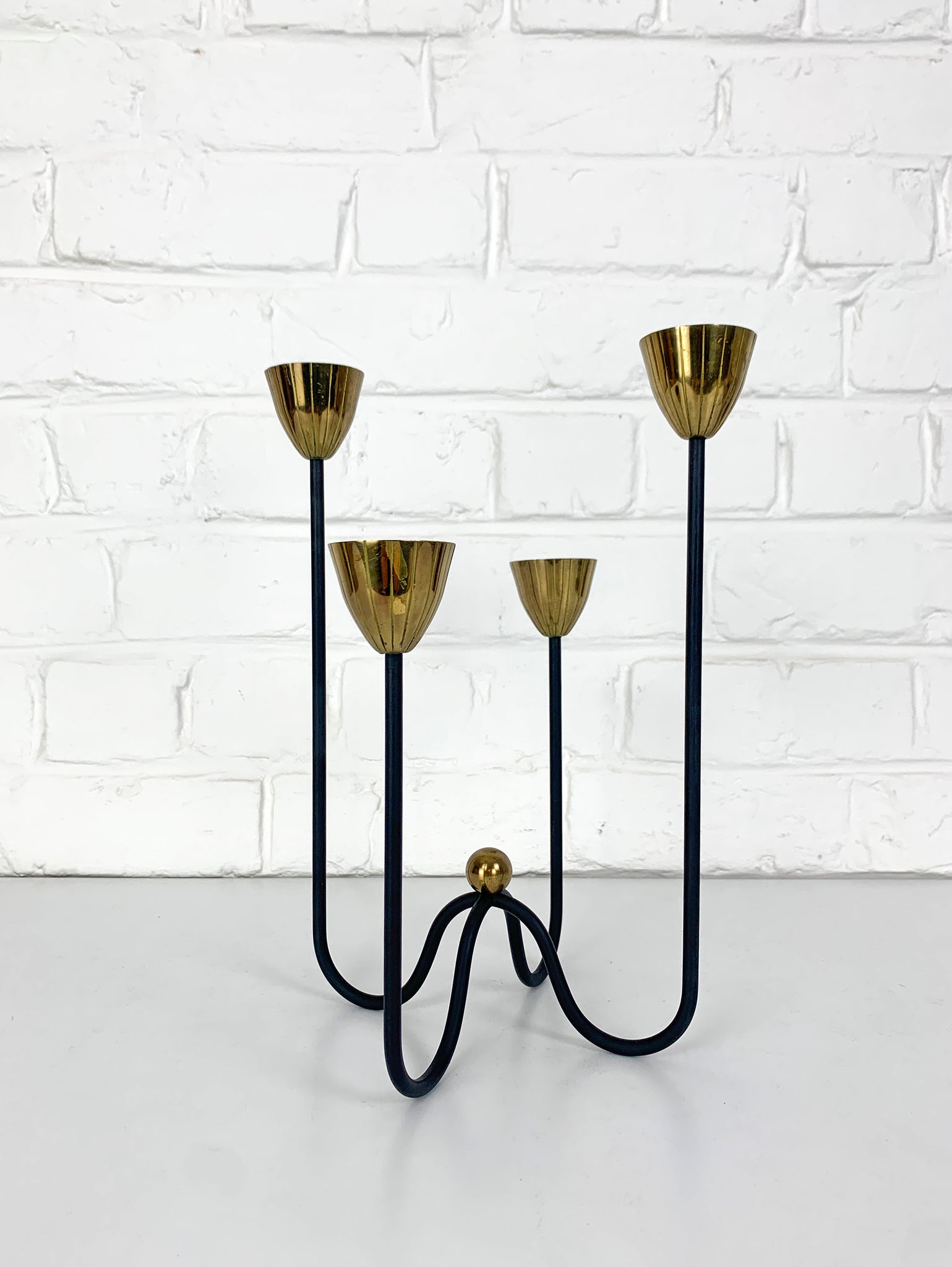 Mid-Century Brass & Metal Candelabra by Gunnar Ander for Ystad Metall, Sweden, 1950s