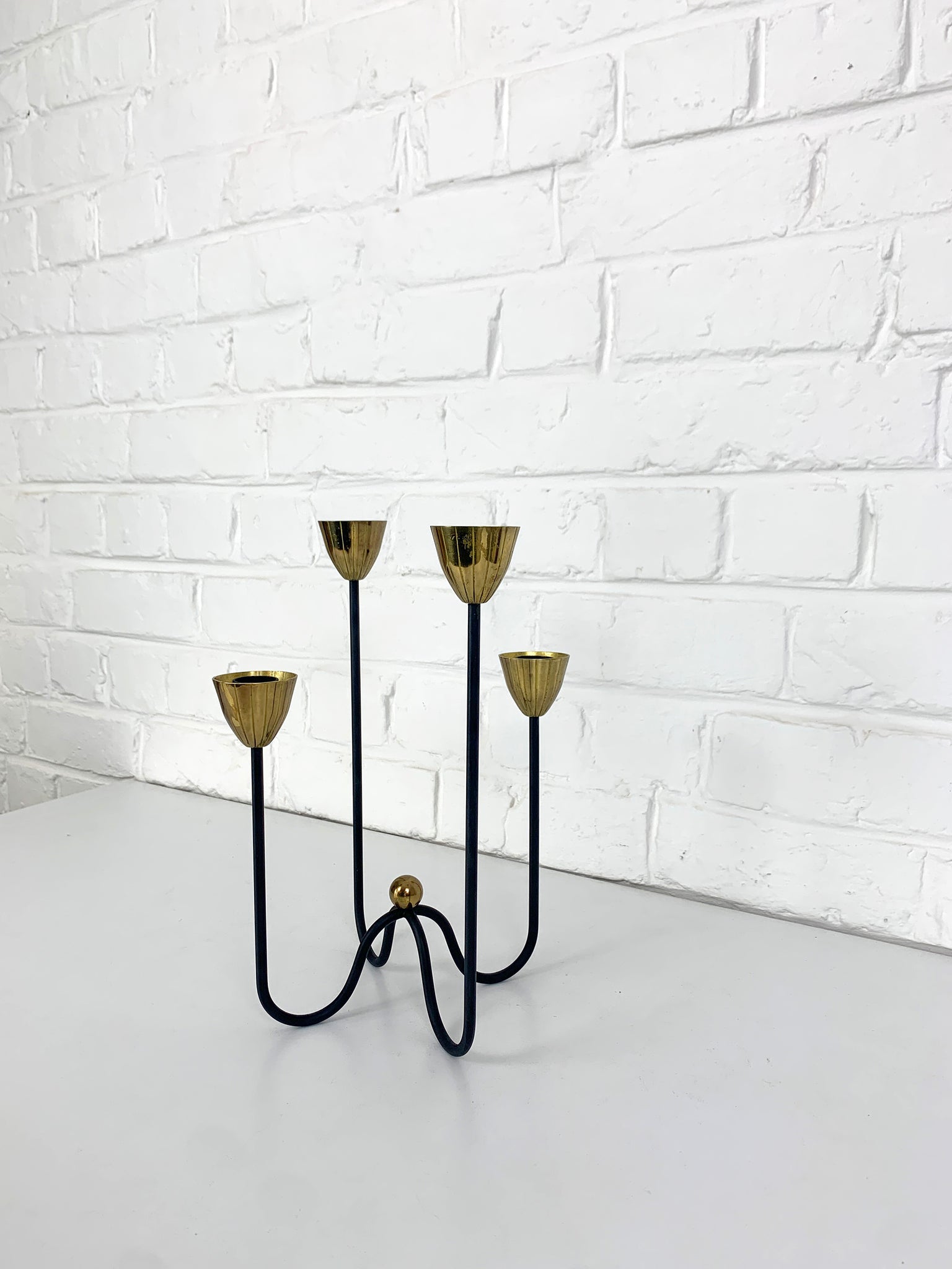 Mid-Century Brass & Metal Candelabra by Gunnar Ander for Ystad Metall, Sweden, 1950s