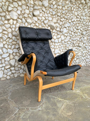 Pernilla Lounge Arm Chair, new leather, by Bruno Mathsson, Sweden 1970